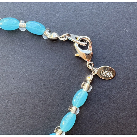 Vintage Joan Rivers Blue Acrylic Lucite Necklace Graduated Bead Silver Tone 46" - Picture 5 of 6